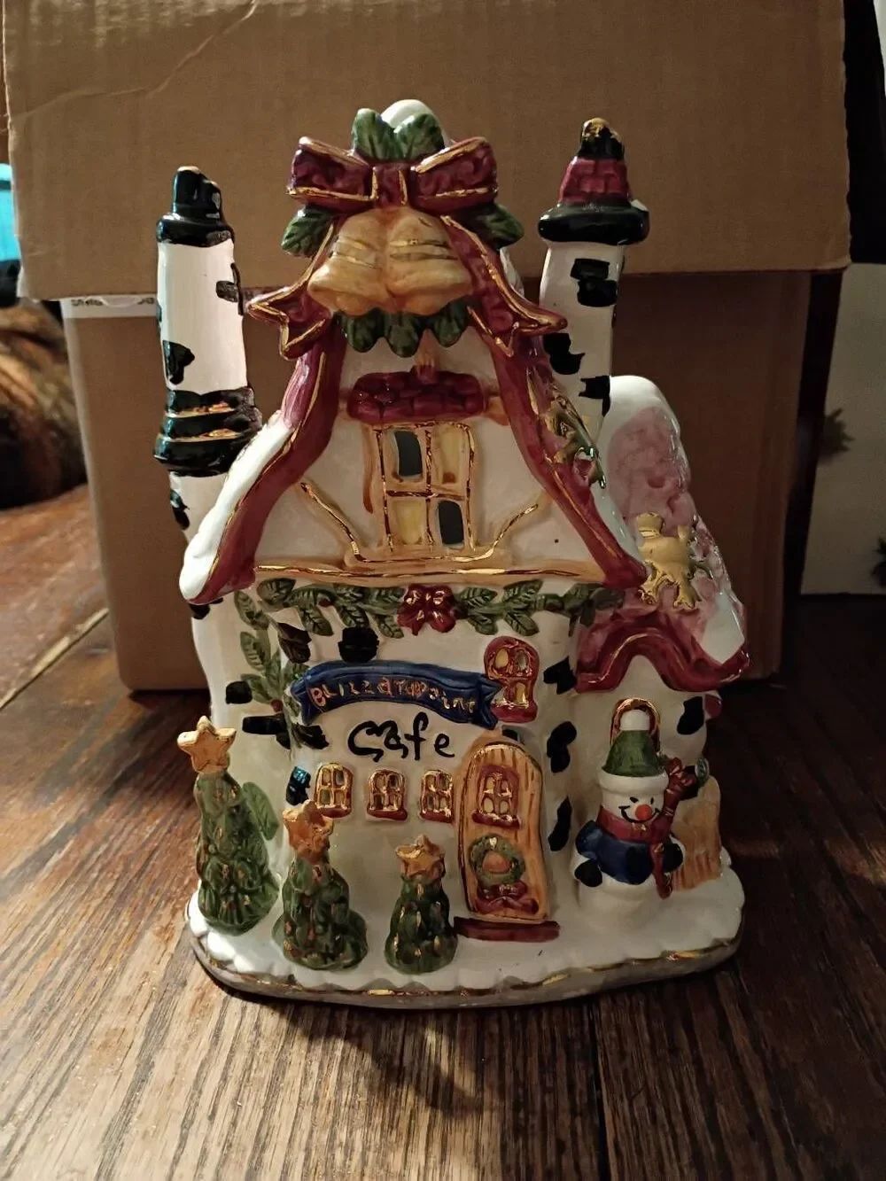 Vintage Blizzardpoint Cafe Christmas Ceramic Tea Light House Village Holiday